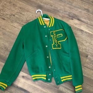 Green Varsity Jacket with Yellow Accents